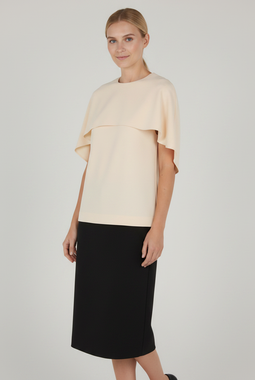 ABF-A0803 IVORY CADY STRETCH CAPE TOP