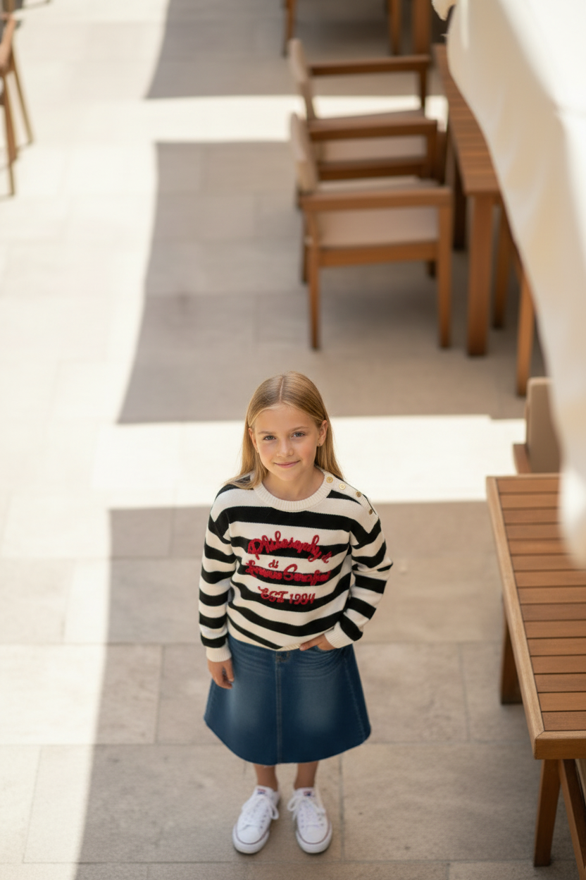 PHK-I9H616 BLACK&IVORY STRIPED LETTERING TOP