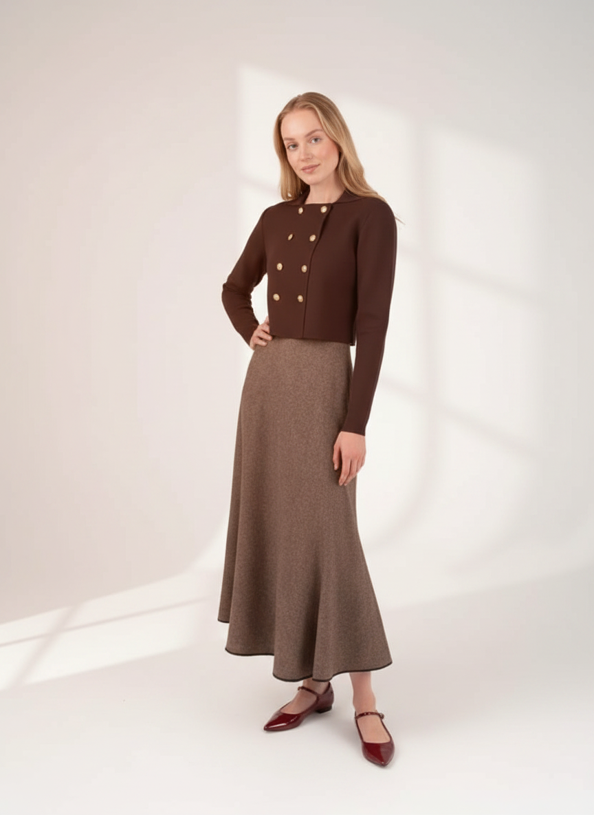 MUN-MNA7049 BROWN ESTELLE SKIRT