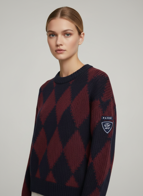 PAR-T563 NAVY ARGYLE KNIT TOP
