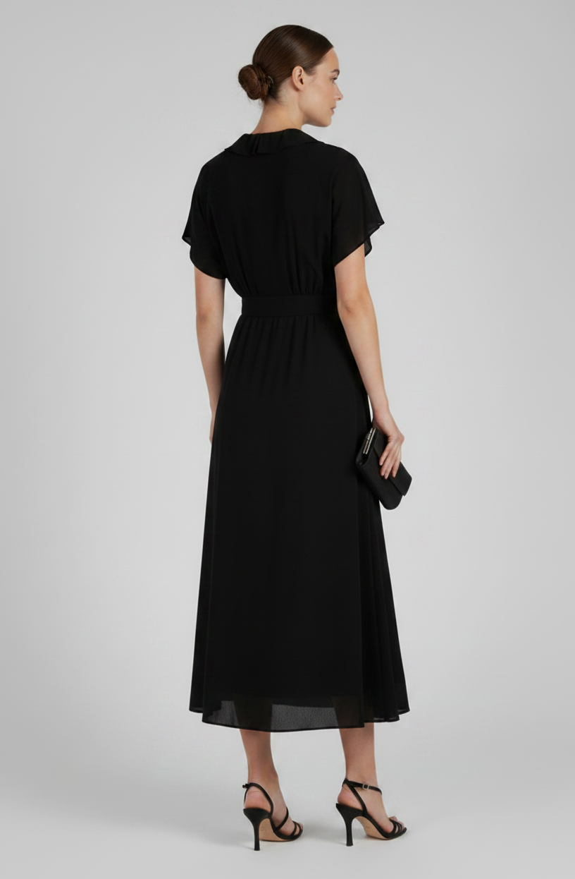 ABF-A0404 BLACK RUFFLE DRESS