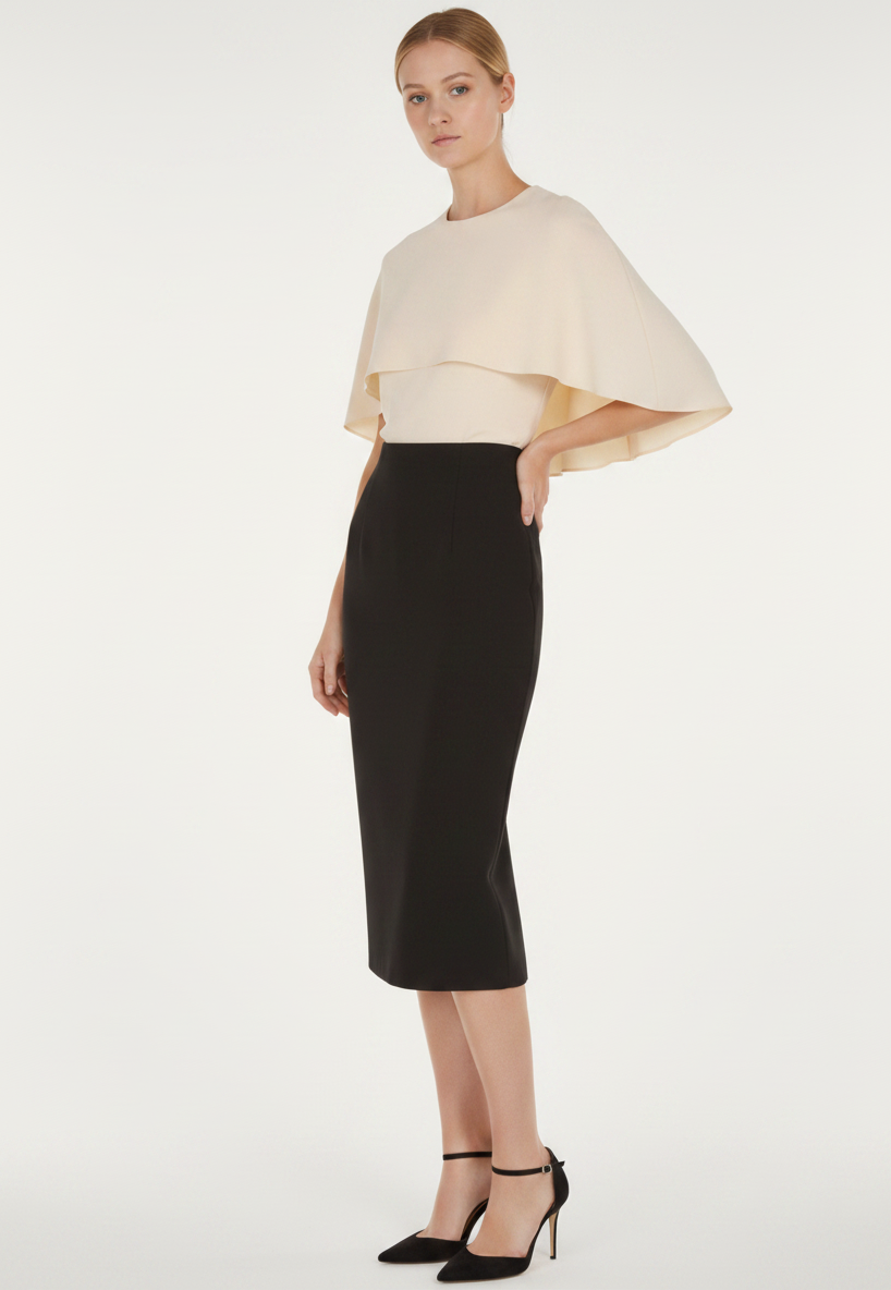 ABF-A0803 IVORY CADY STRETCH CAPE TOP