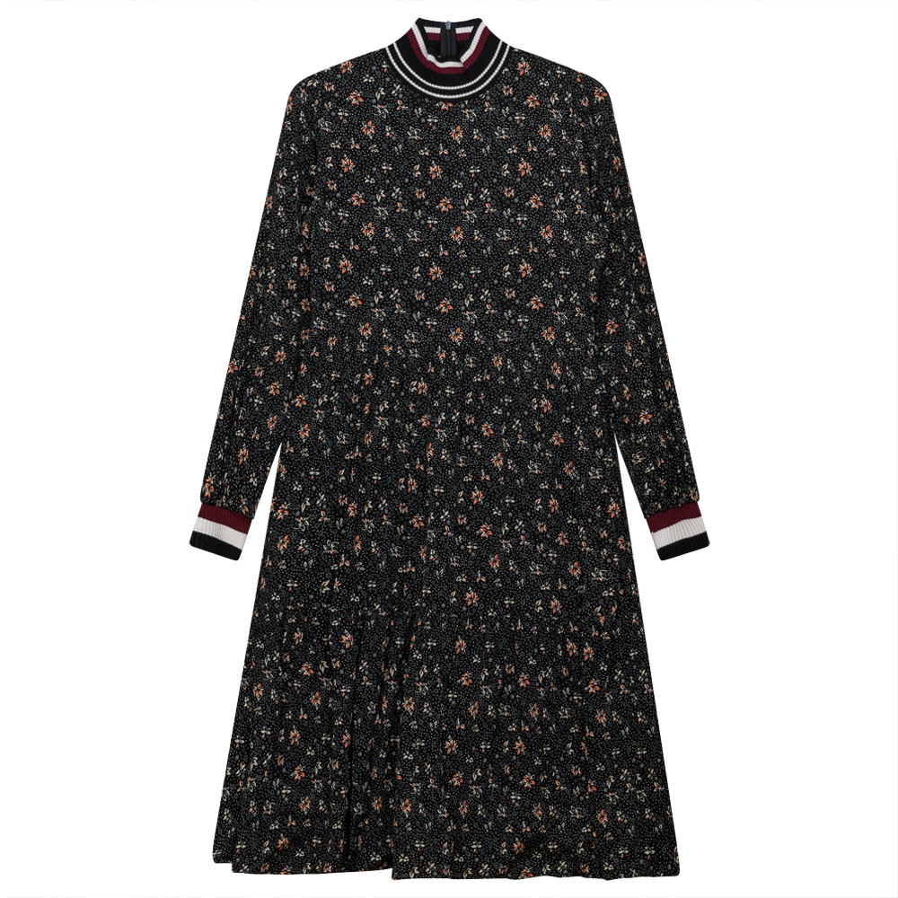 NON-WB3CYT2214 BLACK PRINT DRESS