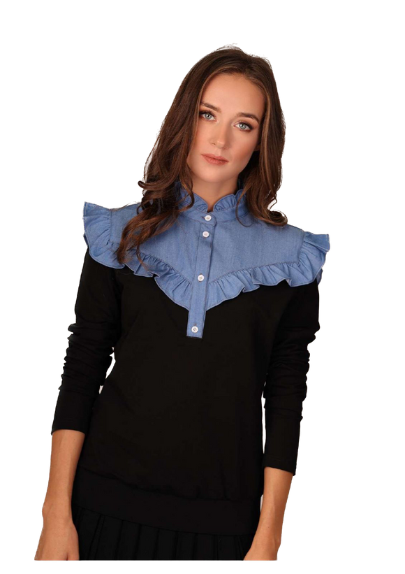 KTL-TS23,16 BLACK&DENIM TOP