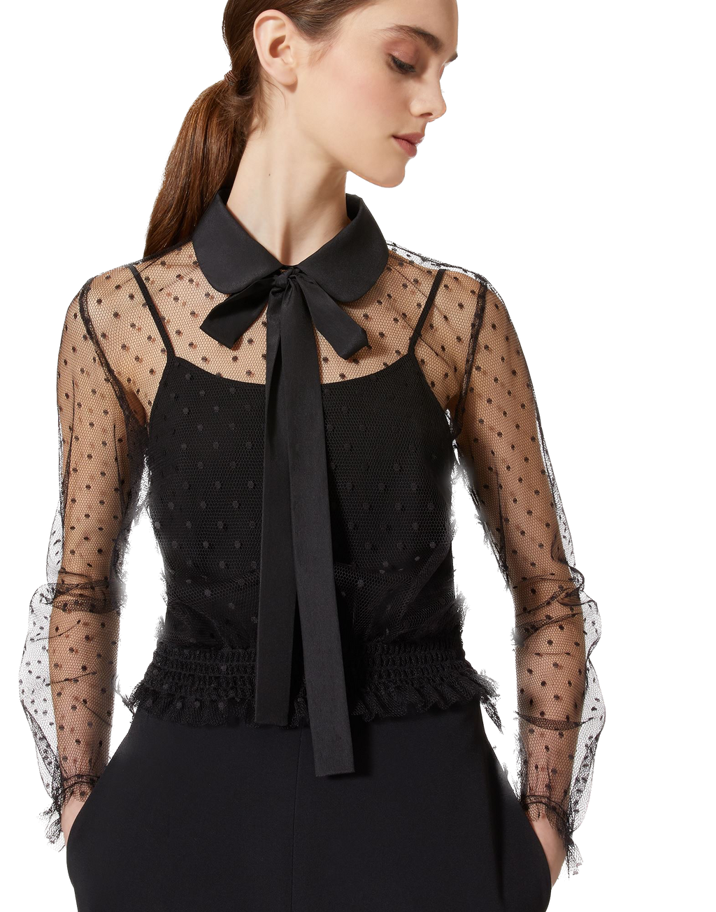 RDV-1R0ABK6542W BLACK LACE BOW SHIRT