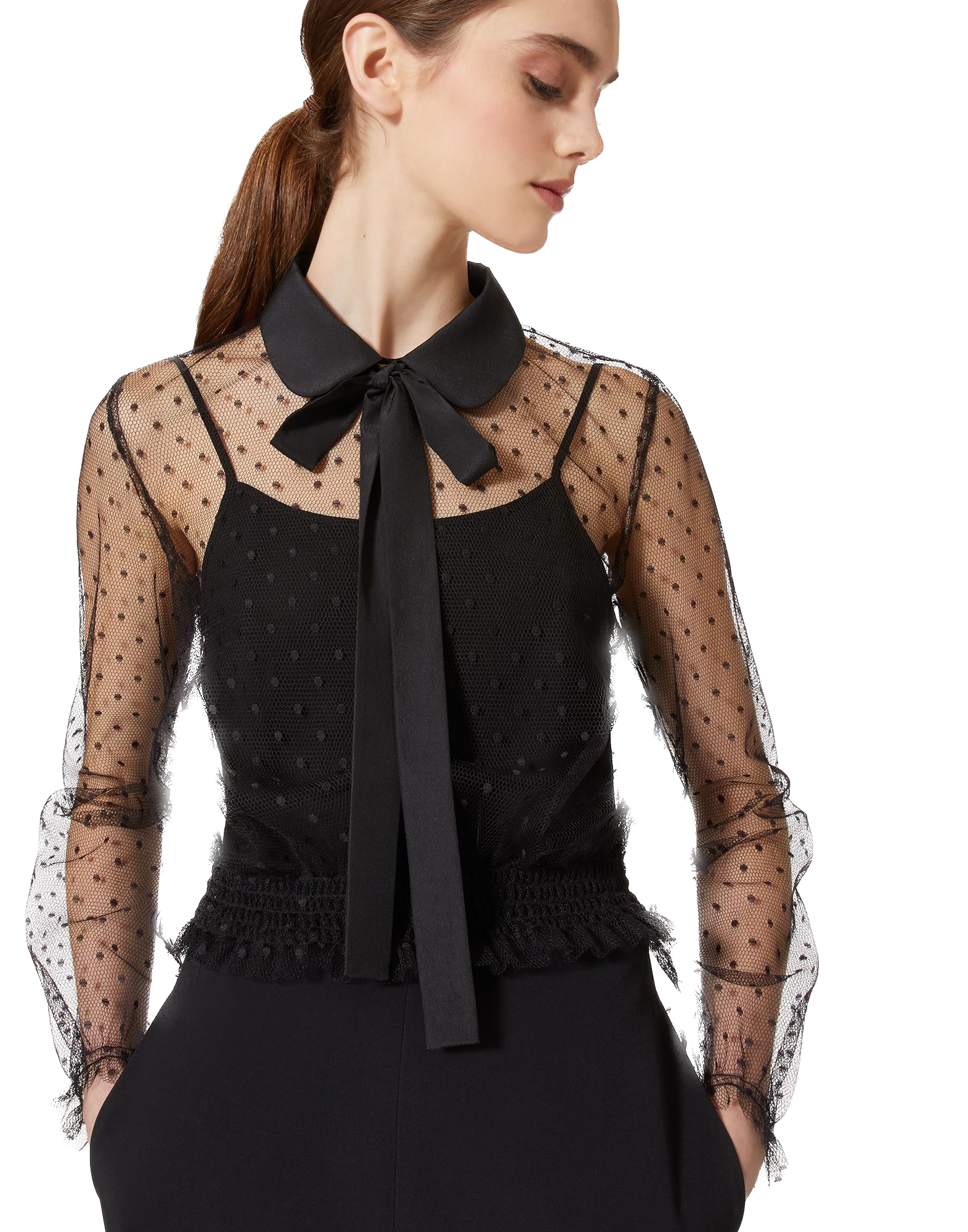 RDV-1R0ABK6542W BLACK LACE BOW SHIRT