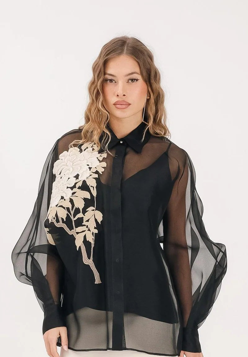 MAX-2121014 MSELIBBRA BLACK FLOWER BLOUSE