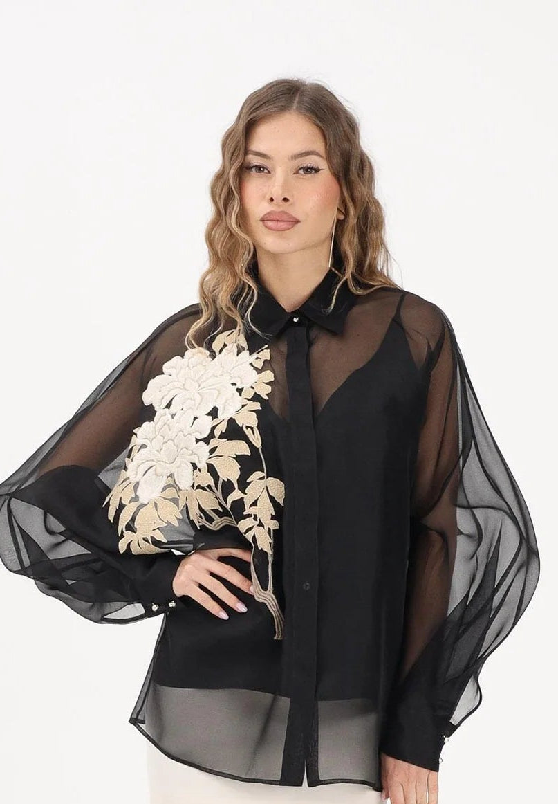 MAX-2121014 MSELIBBRA BLACK FLOWER BLOUSE