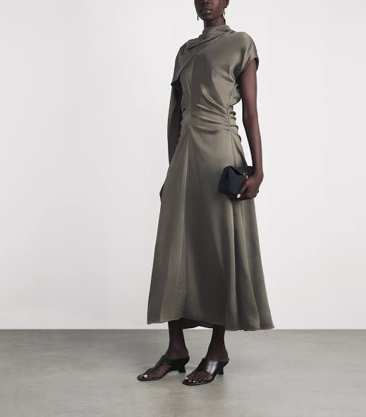 SMK-426-103 JACKA GREEN SATIN CAPE DRESS