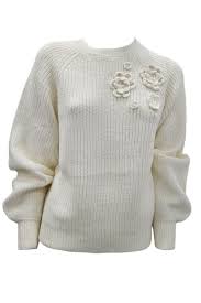 TWS-242TP3580 IVORY KNIT FLOWER TOP