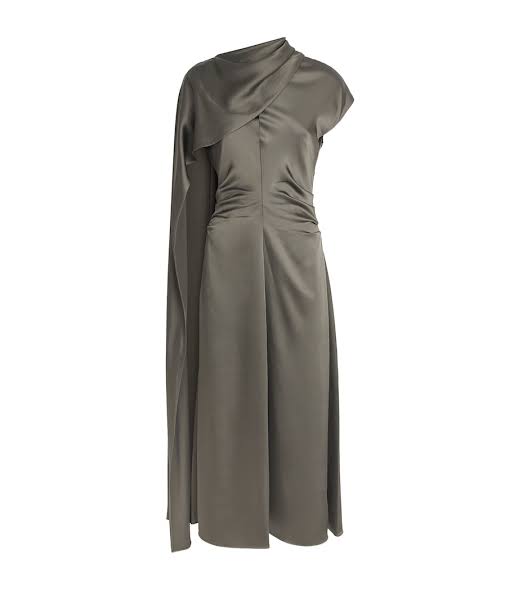 SMK-426-103 JACKA GREEN SATIN CAPE DRESS
