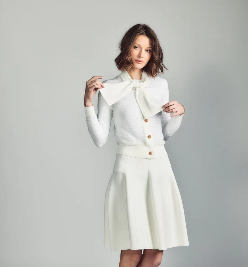Shear gold button bow cardigan 