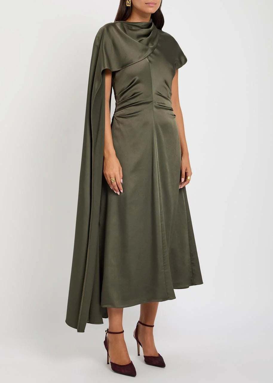 SMK-426-103 JACKA GREEN SATIN CAPE DRESS