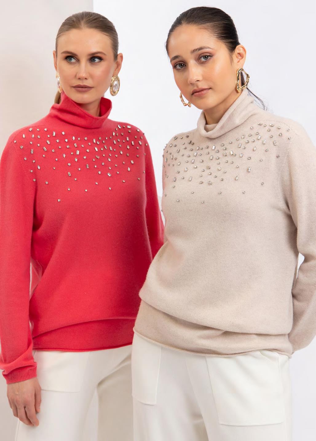 CST-L2669 TAUPE DIAMENTE ROLL NECK TOP