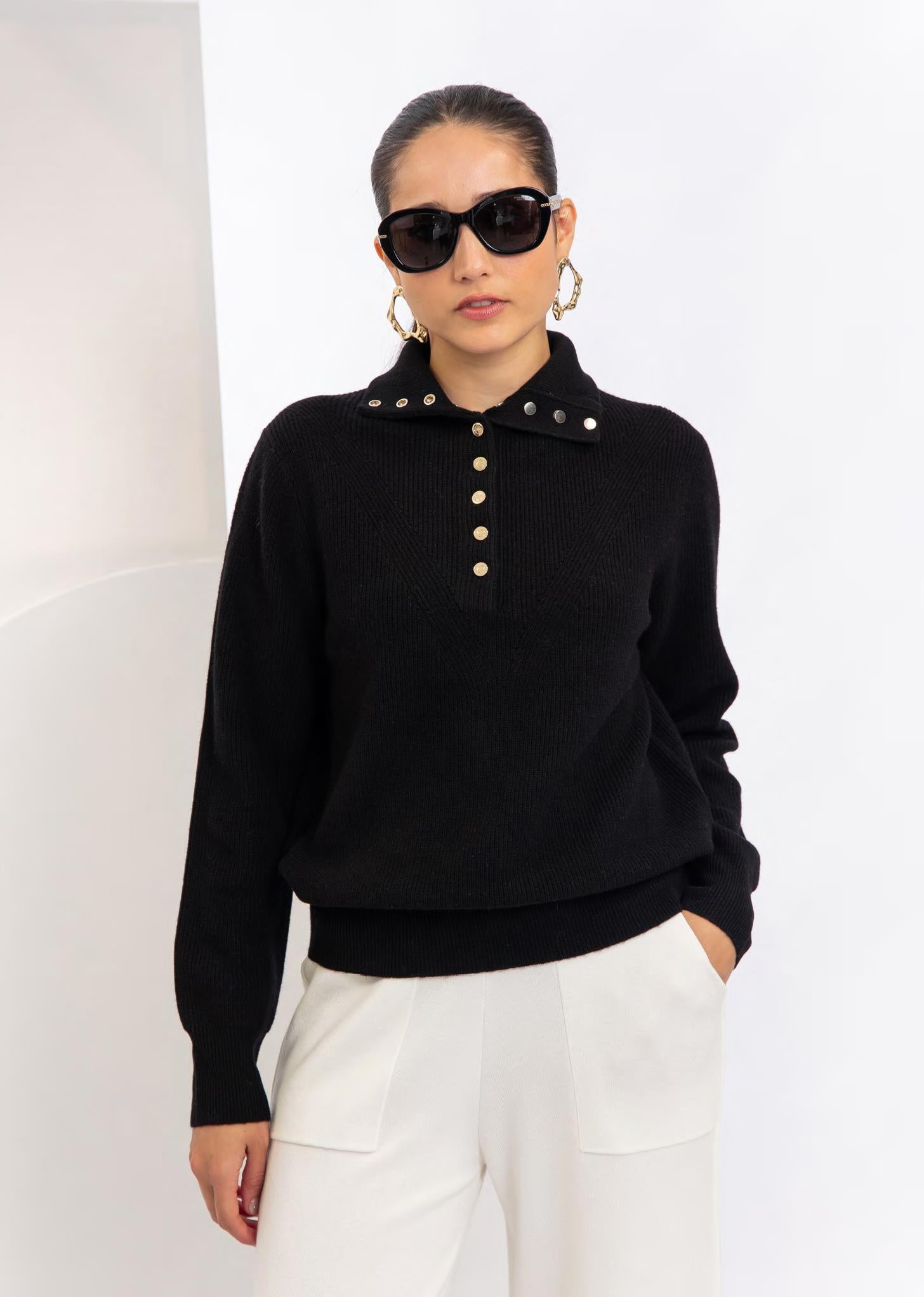 CST-L2678 BLACK GOLD BUTTON POLO SHIRT