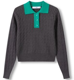 INO-M2-1522 LIGHT GREY&GREEN POLO TOP
