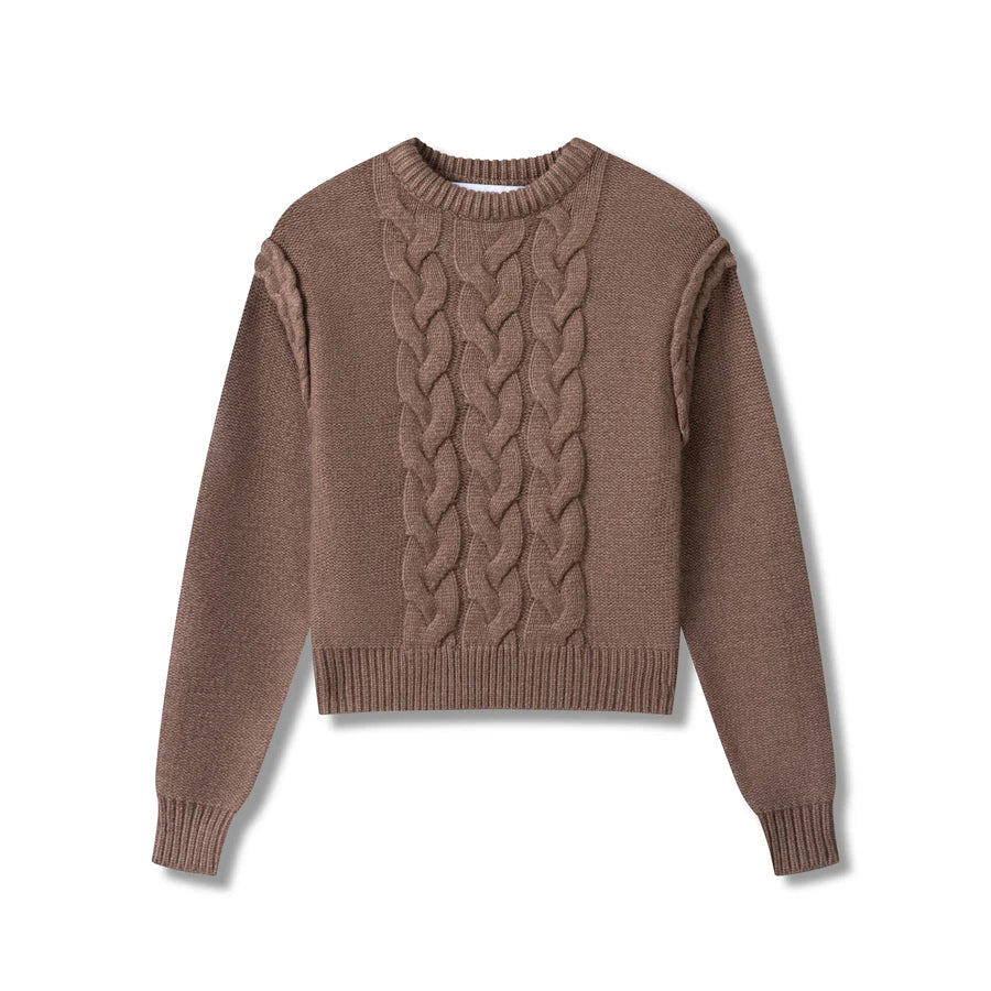 INO-M2-1537 TAUPE CABLE KNIT TOP