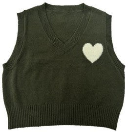 INO-M2-856W OLIVE CABLE KNIT HEART VEST