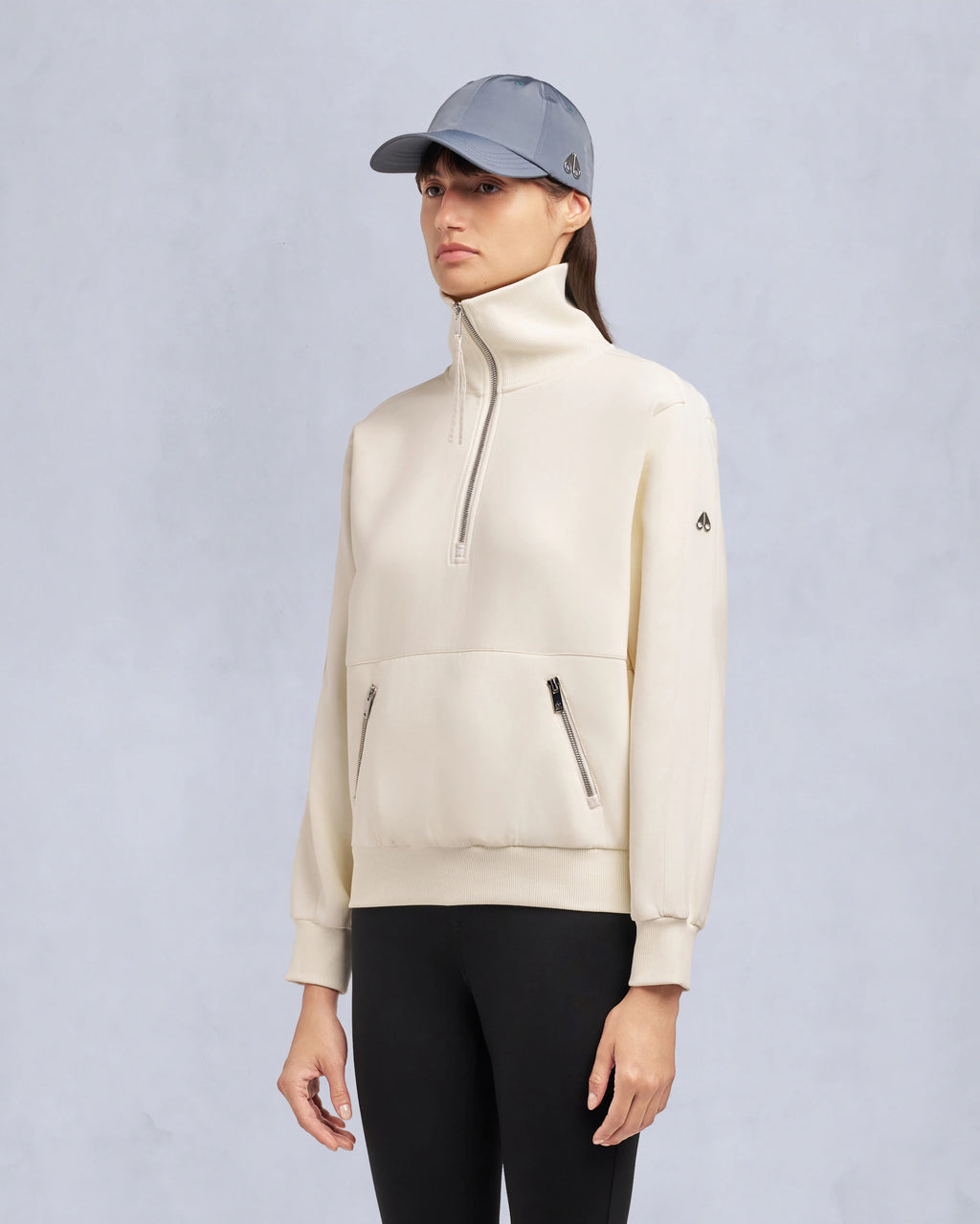 MKN-M35LS632 IVORY 1/4 ZIP MIX MEDIA TOP