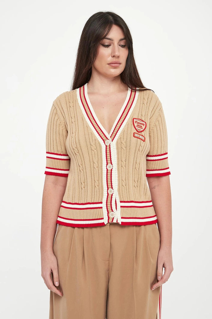 ERF-D48EN015EO1 BEIGE KNIT LOGO CARDIGAN