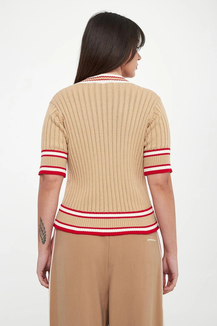 ERF-D48EN015EO1 BEIGE KNIT LOGO CARDIGAN