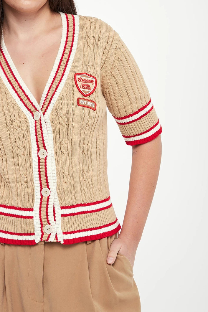 ERF-D48EN015EO1 BEIGE KNIT LOGO CARDIGAN