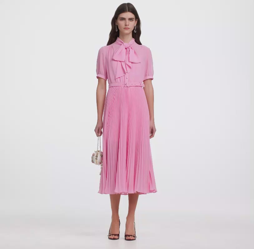 SPO-PF26-00M PINK GEORGETTE TIE NECK DRESS