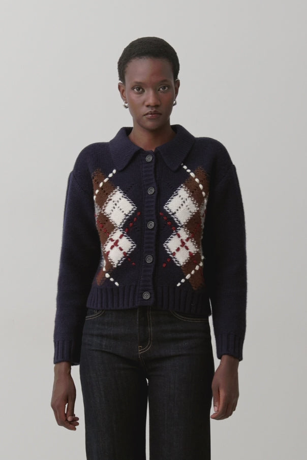 ERF-D49EN037E56 BLUE&MULTI ARGYLE CARDIGAN