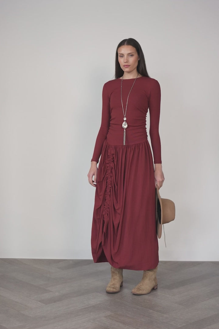 APP-F26-1034 EGGPLANT SAVOY DRESS