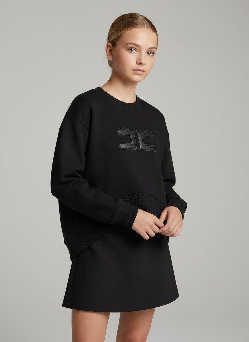EFK-EFFE185 BLACK APPLIQUE SWEATSHIRT
