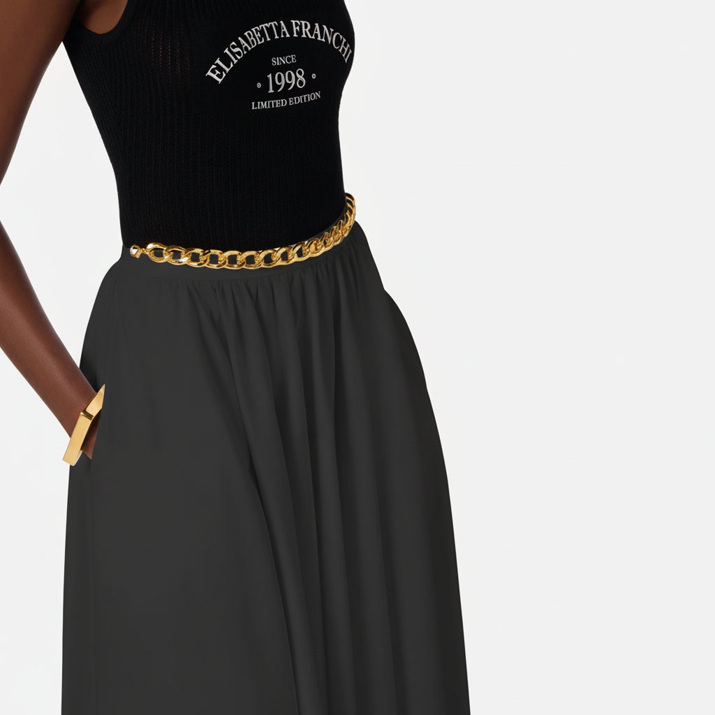 ELS-GO16061 BLACK COTTON CHAIN SKIRT