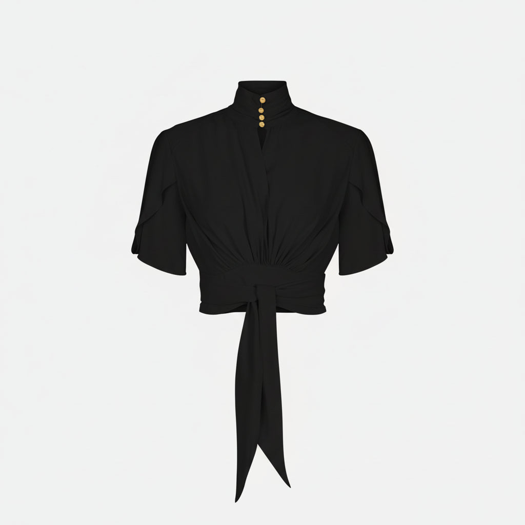 ELS-CA15862 BLACK BOWTIE BLOUSE