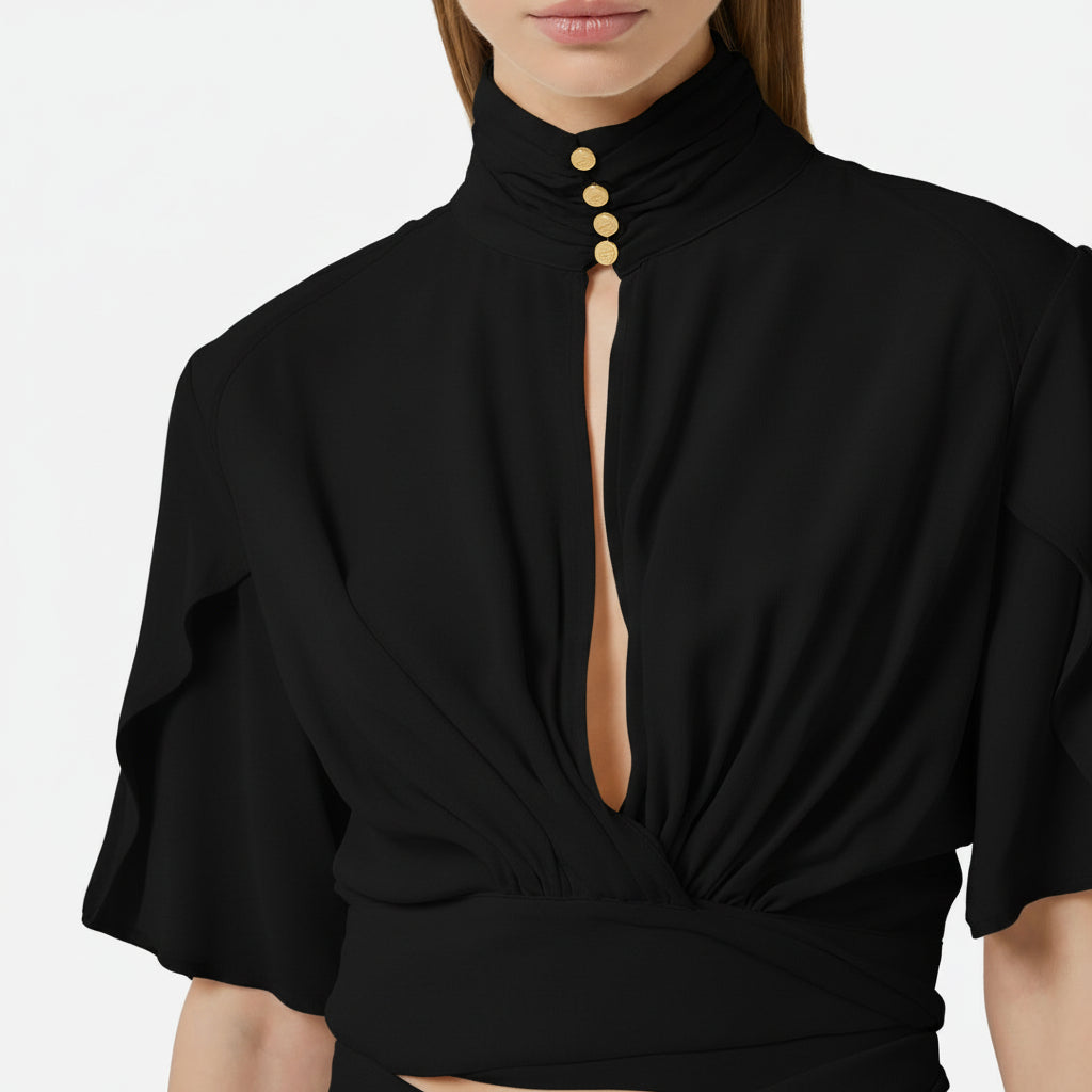 ELS-CA15862 BLACK BOWTIE BLOUSE