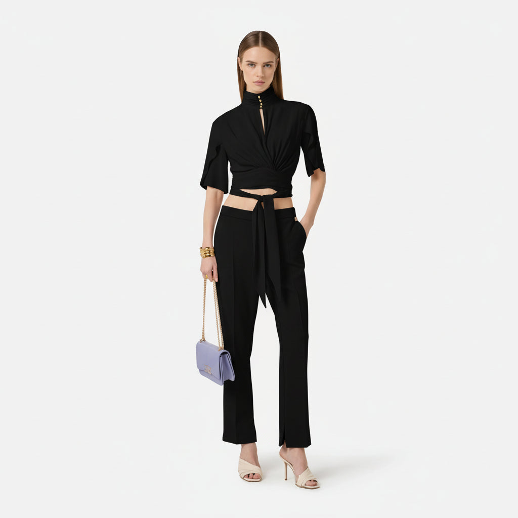 ELS-CA15862 BLACK BOWTIE BLOUSE
