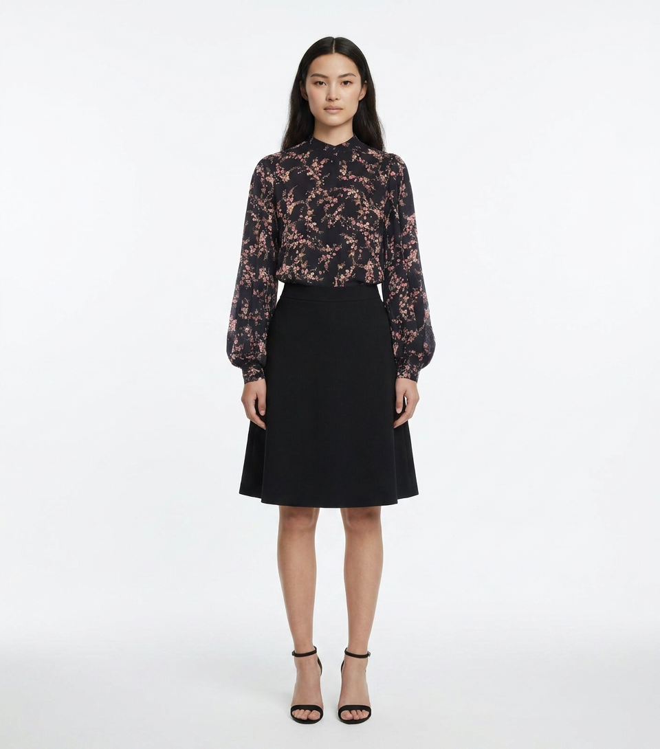 TWS-262TP2443 BLACK FLORAL PRINT BLOUSE