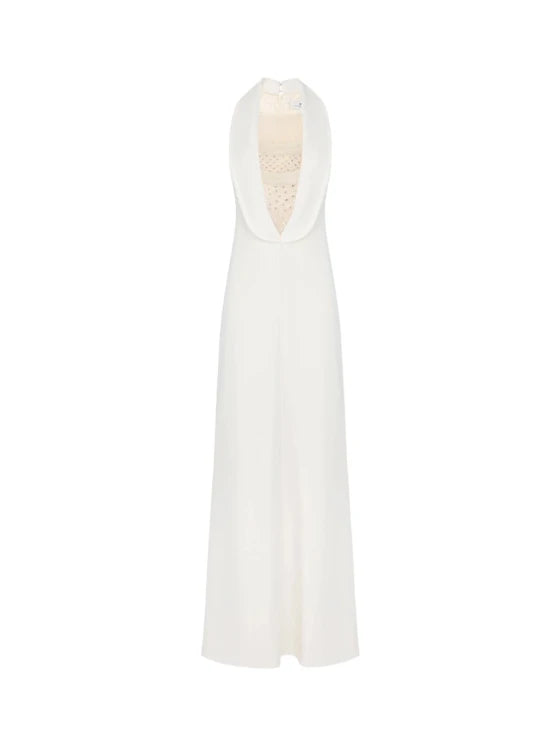 ELS-ABR1667 IVORY EMBROIDERIES CREPE DRESS
