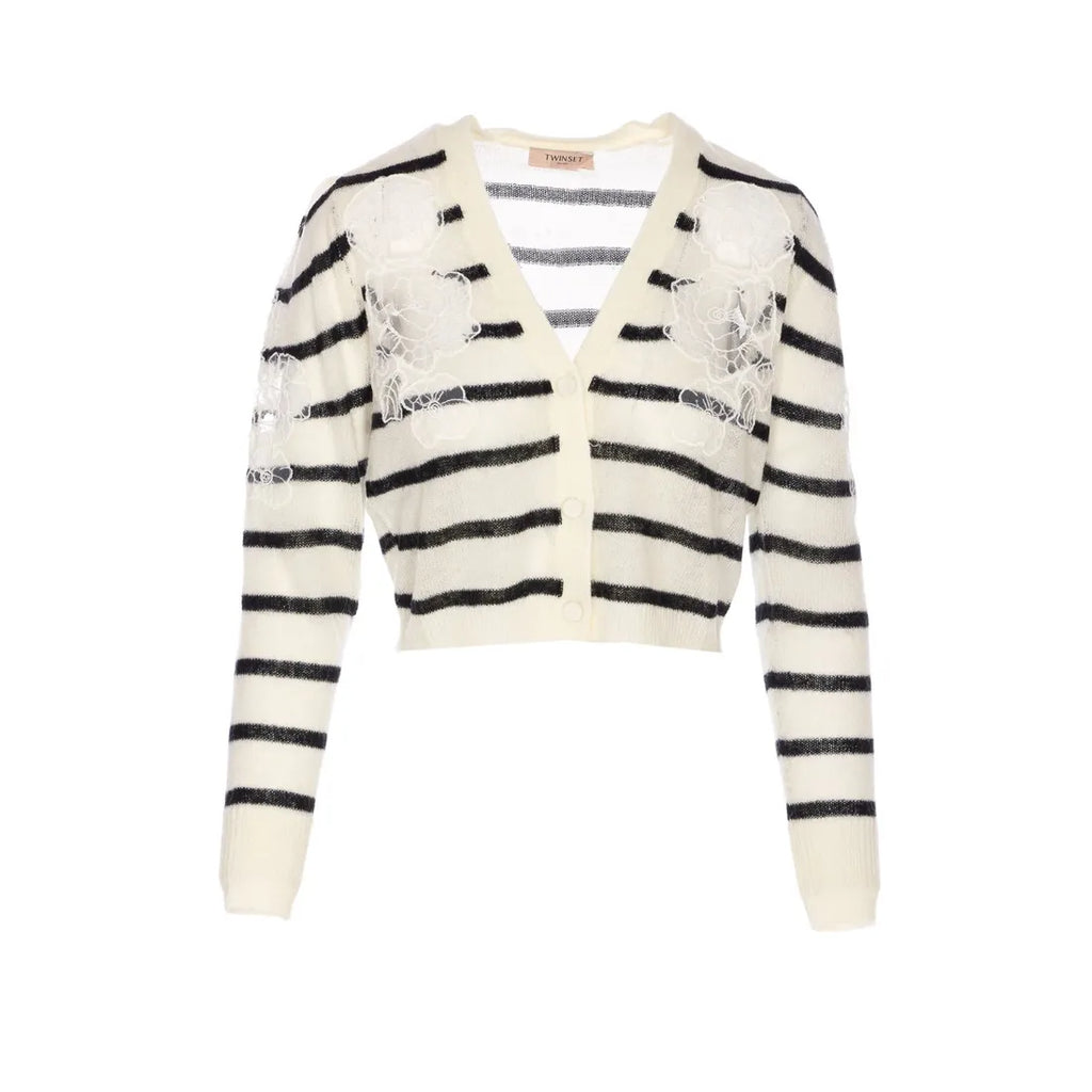 TWS-252TP3250 IVORY&BLACK STRIPED CARDIGAN