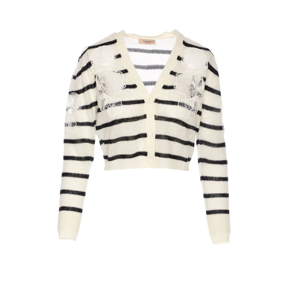 TWS-252TP3250 IVORY&BLACK STRIPED CARDIGAN