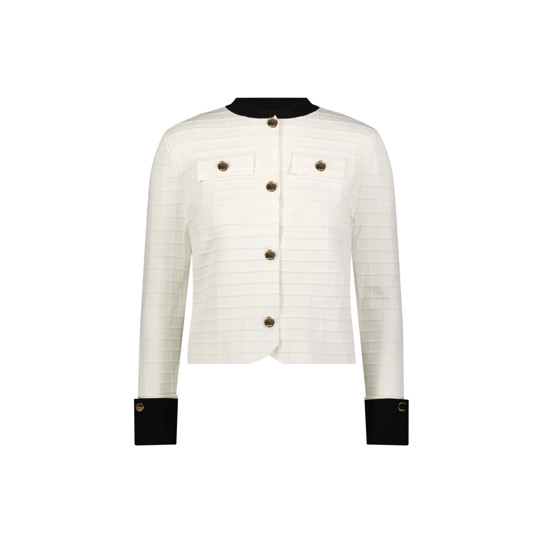 ALZ-T934 IVORY&BLACK EDGING CARDIGAN