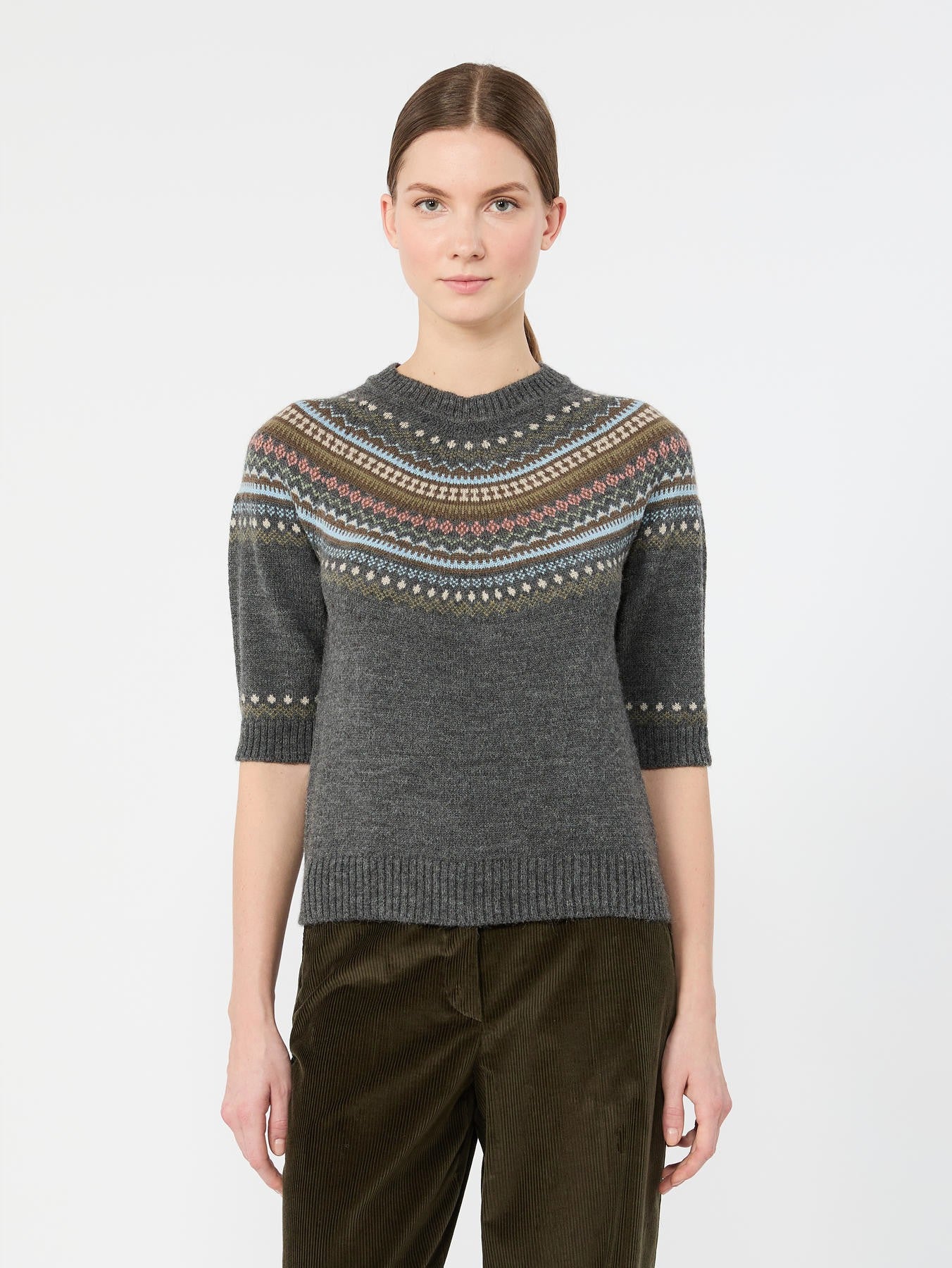 WKD-262536626 WKDGALLO GREY MULTI EMBROIDERED TOP