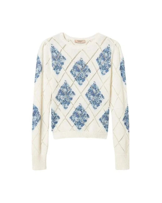 TWS-261TP3450 IVORY ARGYLE PRINT TOP