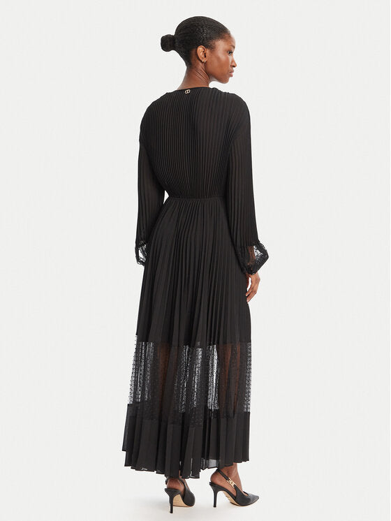 TWS-252TP2641 BLACK PLEATED ORGANZA DRESS