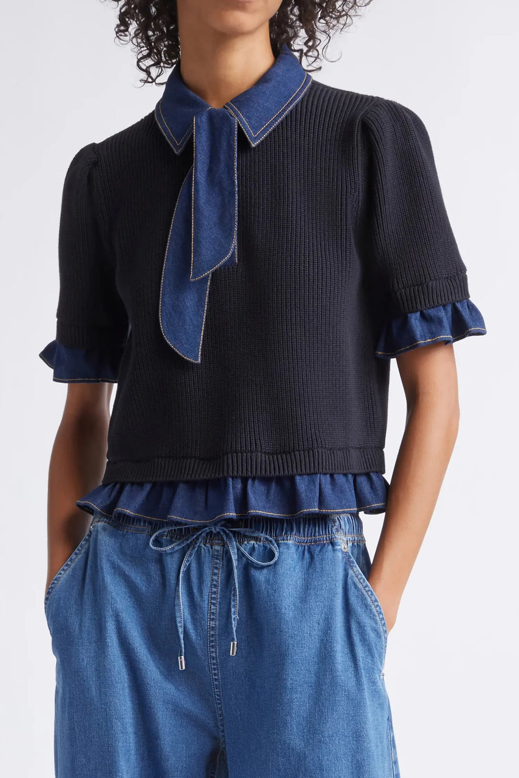 CQS-ZK12539152Z BLACK&DENIM KNIT TOP
