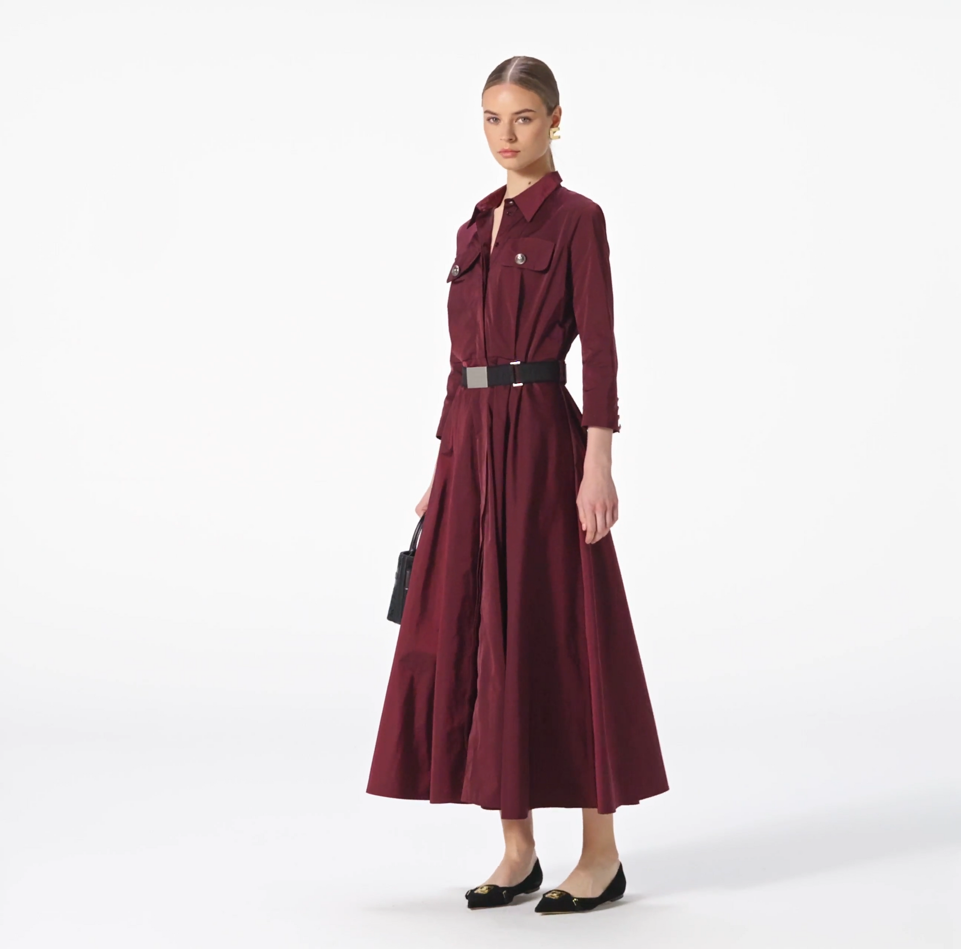 ELS-AB63246 BURGUNDY BELT DRESS