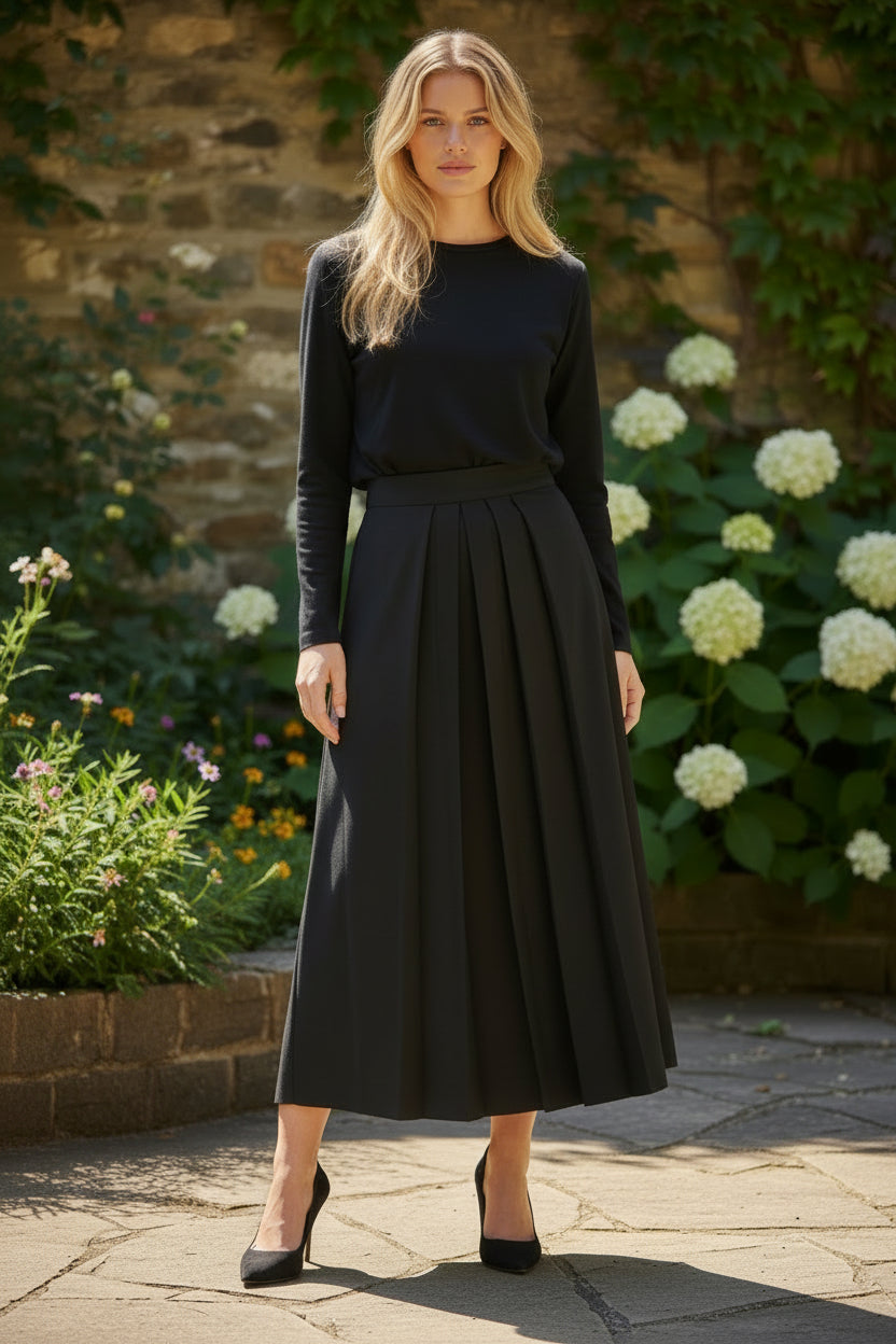 FRL-2688 BLACK POCKETS PLEAT SKIRT