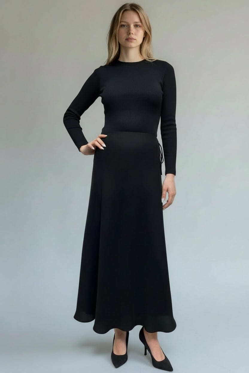 FRL-2659P BLACK CREPE SKIRT