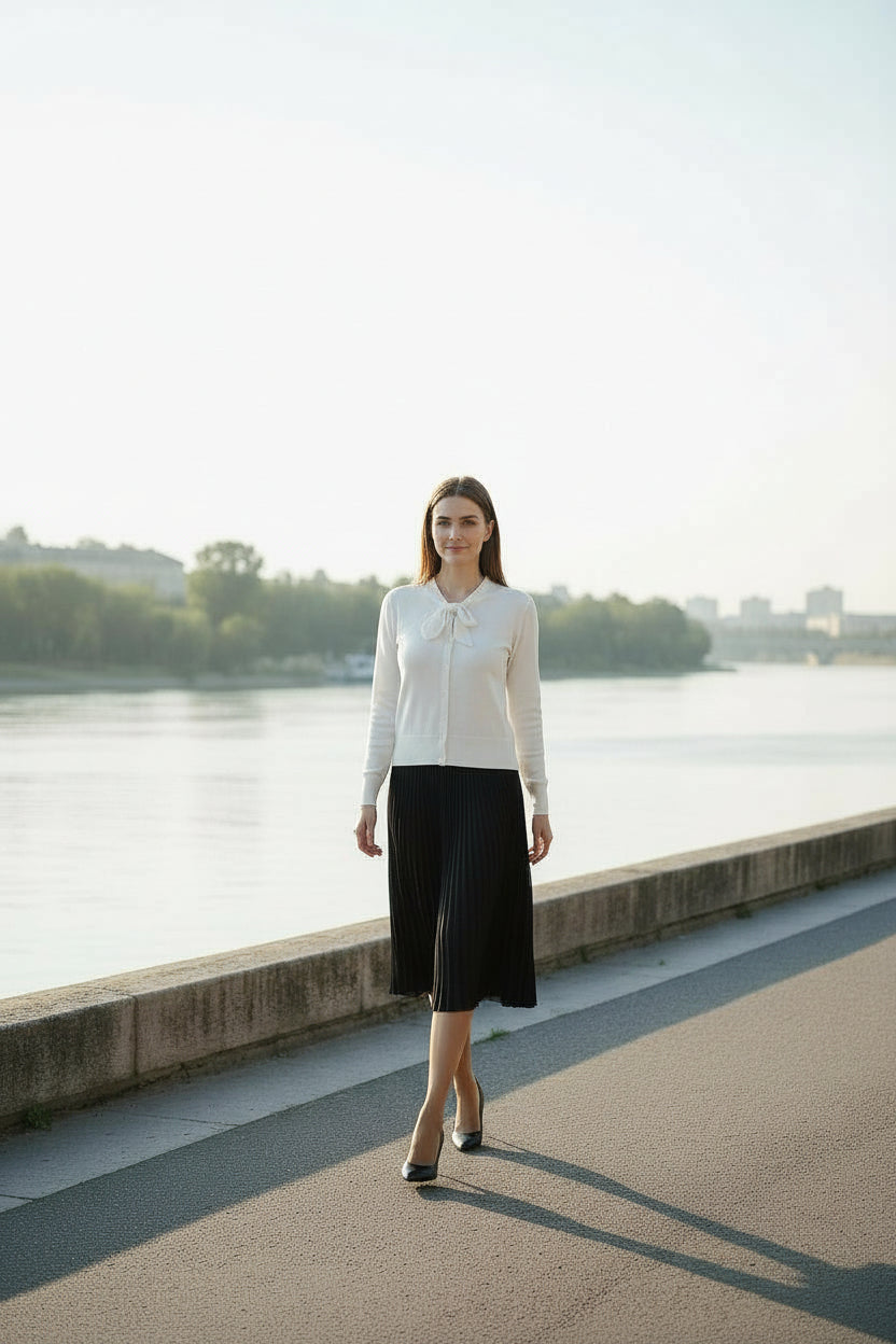 FCM-FR26T8016K4 CREAM NECK TIE TOP