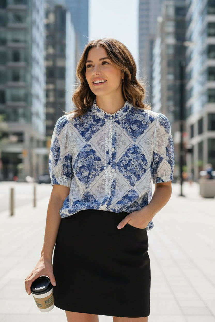 TWS-261TP213C FLORAL ARGYLE BLOUSE