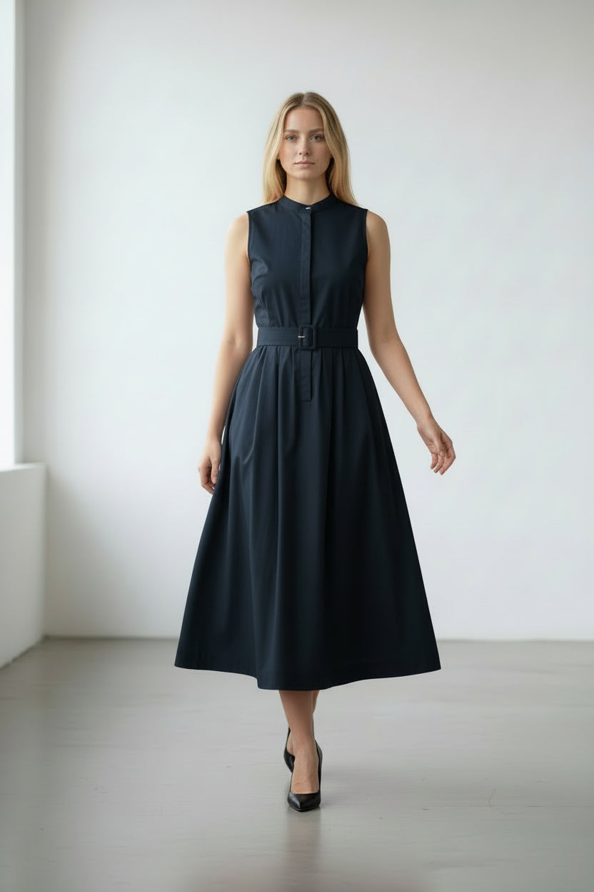 ANT-Q6643 NAVY SLEEVELESS BELT DRESS
