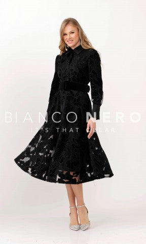 BNI-Y-2326 BLACK VELVET LACE DRESS